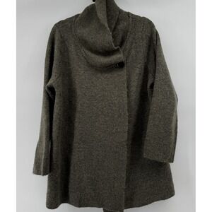 Soft Wool Blend Sweater Muted Sage Asymmetrical Draped Cardigan Size 1X Earthy